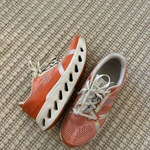 On Running Women's Orange and White Running Shoes